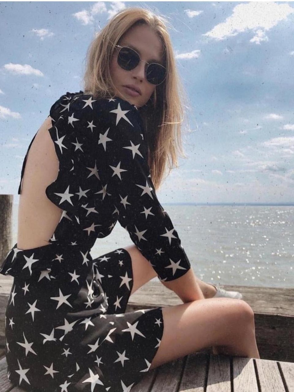 Black Star-Print Backless Mini Dress